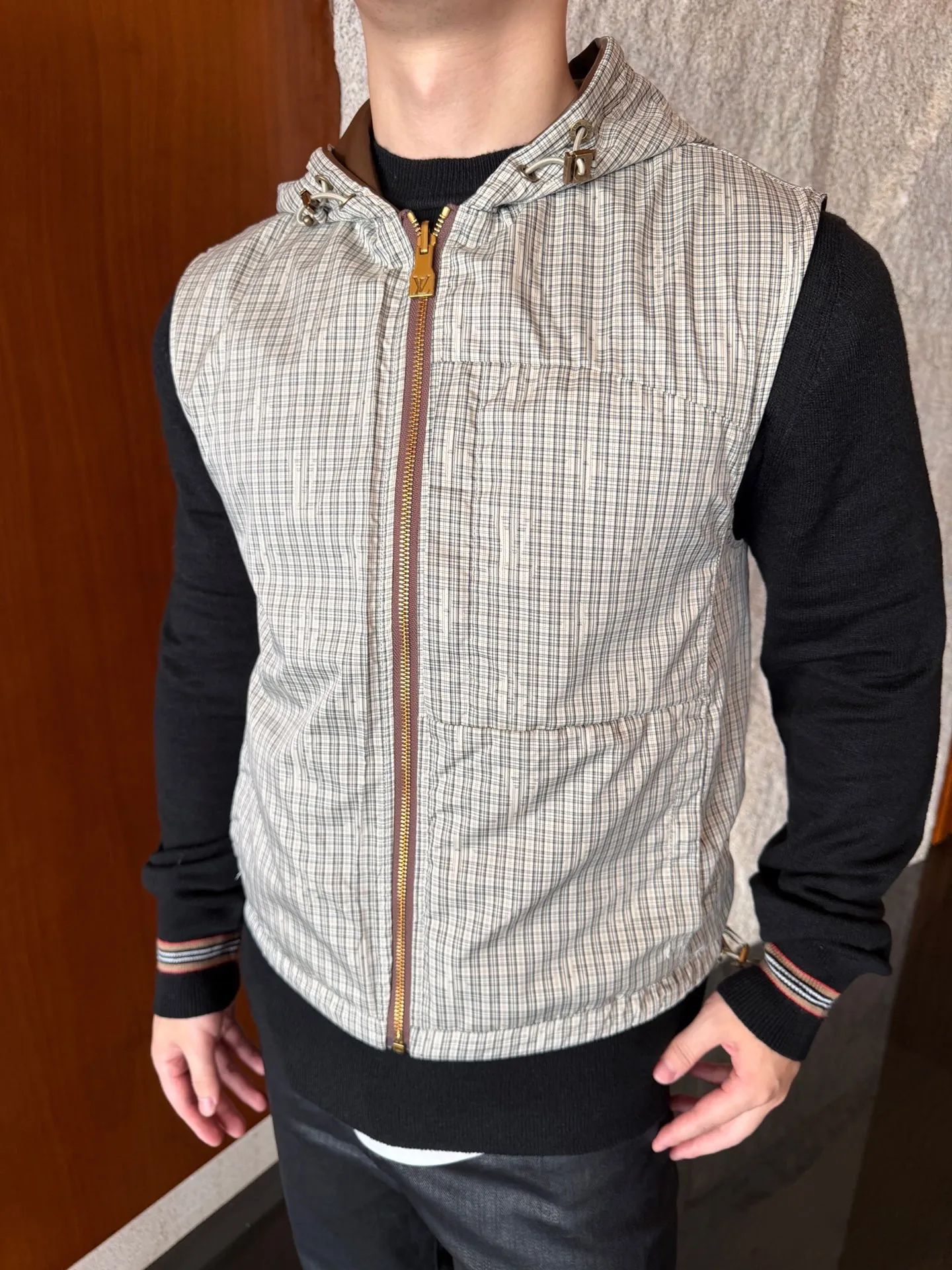 Louis Vuitton/Louis Vuitton checked leather double-sided vest